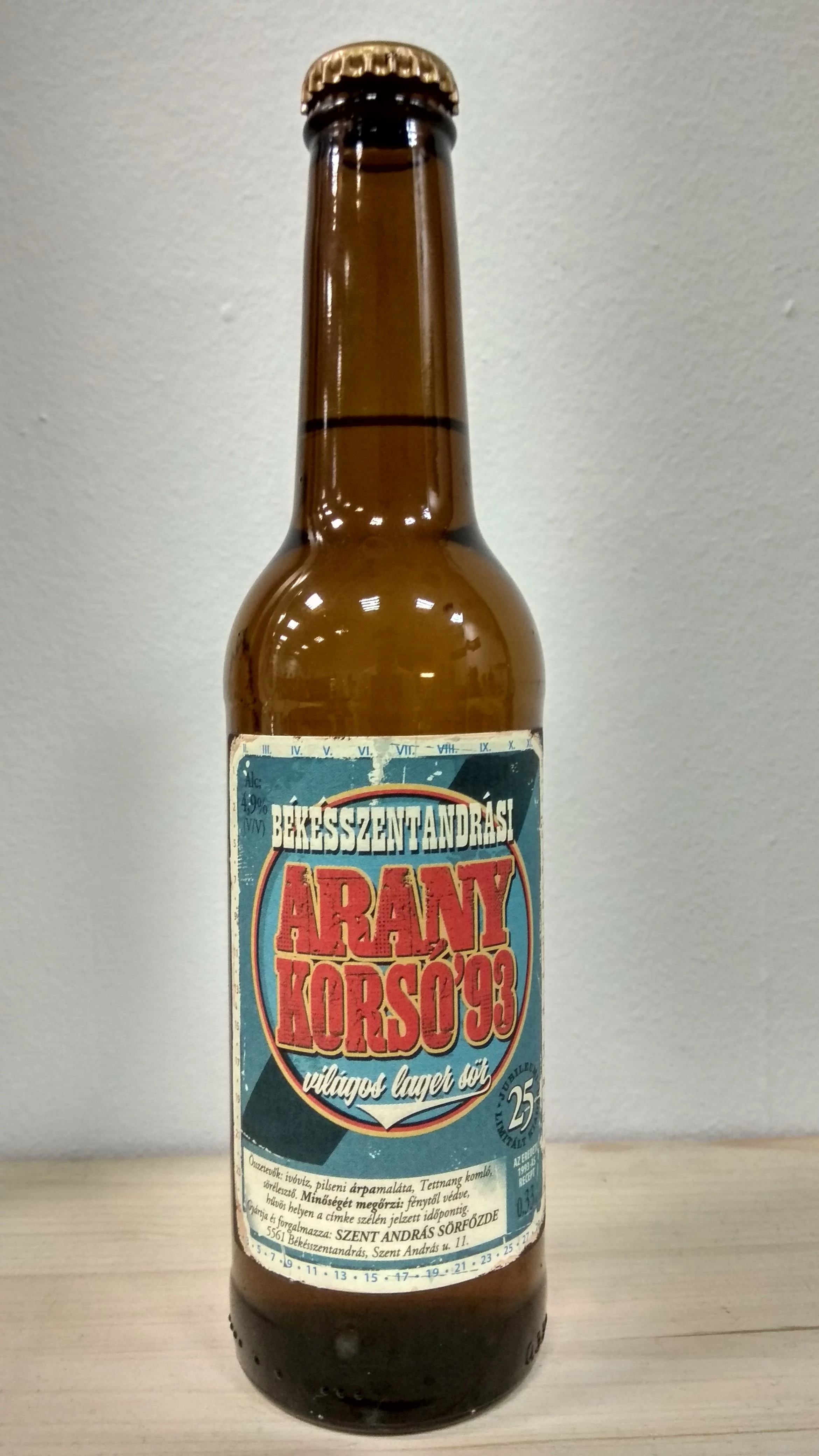 Szent András Sörfőzde Arany korsó '93 világos lager 0,33L